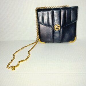 St. John Navy Quilted Leather Crossbody/Shoulder Bag, Gold Chain, Dust Bag, NWOT